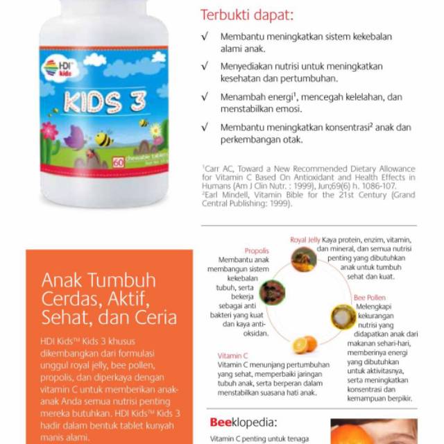 Kids3 Hdi Vitamin C Anak Propolis Anak Kids 3 Clover Honey Madu Anak Royal Jelly Anak Indonesia