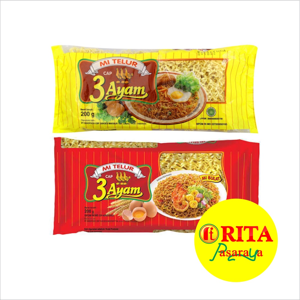 

Mie Telur Cap 3 Ayam Super Merah / Kuning 200 Gr