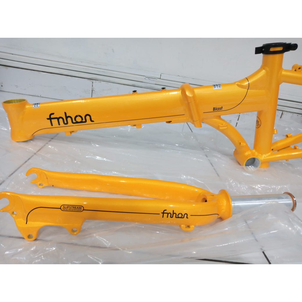 Frame Set &amp; Handle Post HP FNHON BLAST Kuning Discbrake 20 inch New Db Sepeda Lipat Orange Yellow