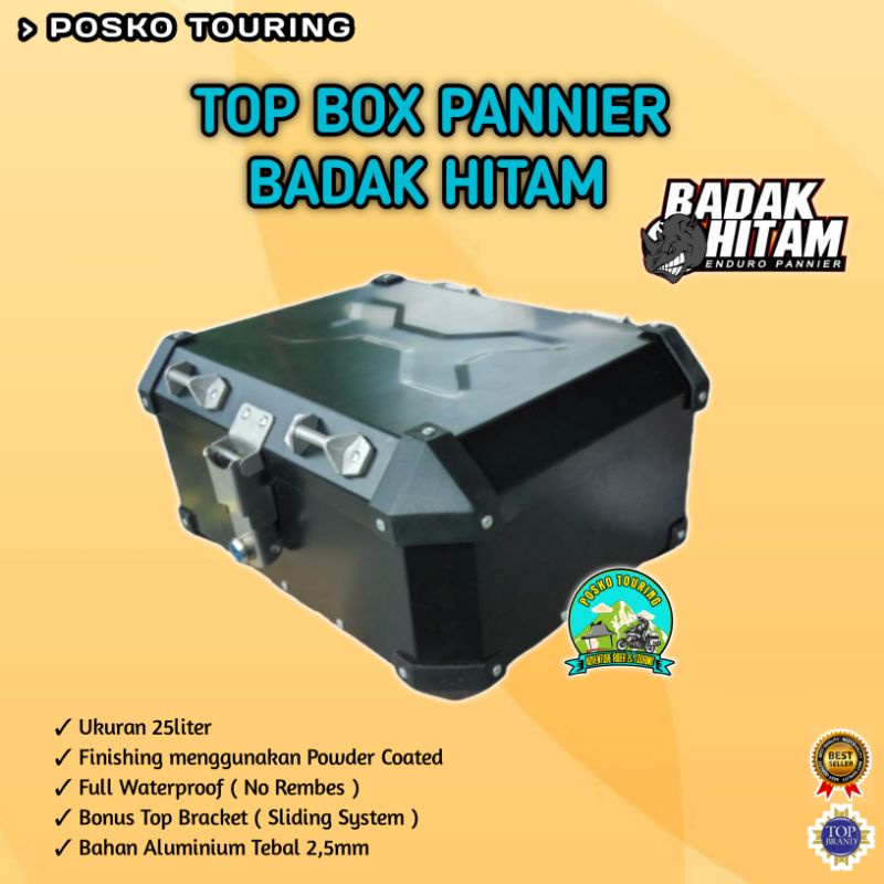 Top Box Alumunium Pannier Badak Hitam 25liter | Box Pannier Touring