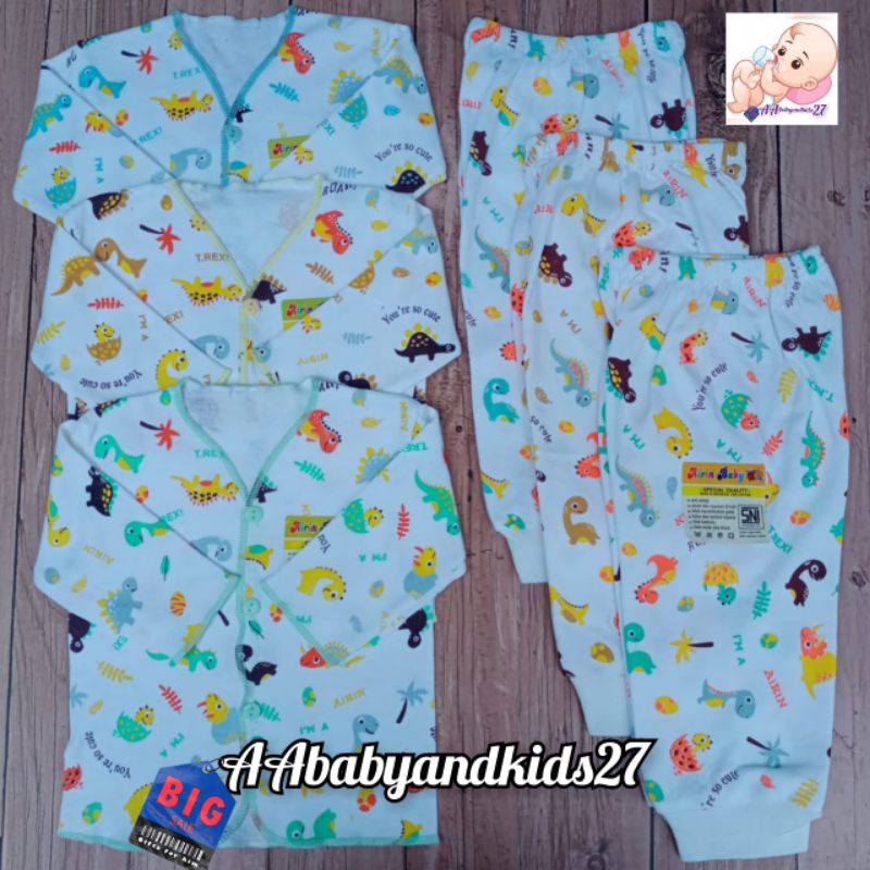 DAPAT 3 STEL!!!AIRIN Setelan Baju Bayi Lengan Panjang Motif Warna dan Motif Putih Usia Newborn 0-4Bulan SNI HIGHT QUALITY