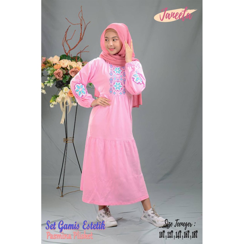 Gamis anak JANEETA SET GAMIS ESTETIC + PASMINA PLISKET CERUTY