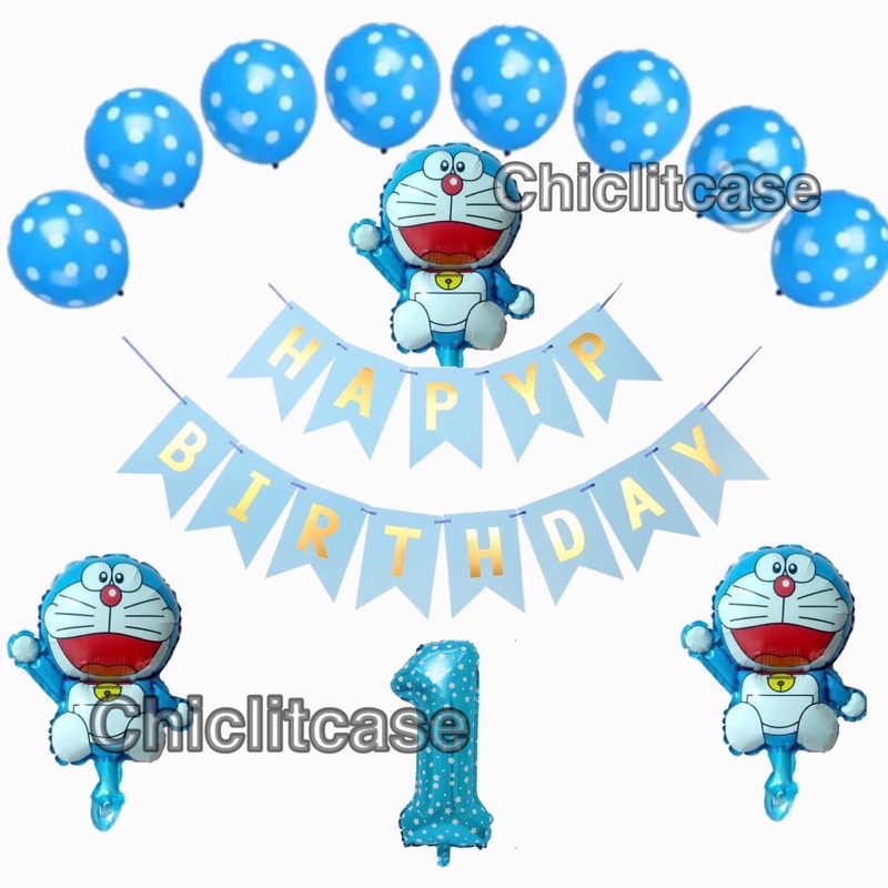 Paket dekorasi balon ulang tahun anak doraemon simple