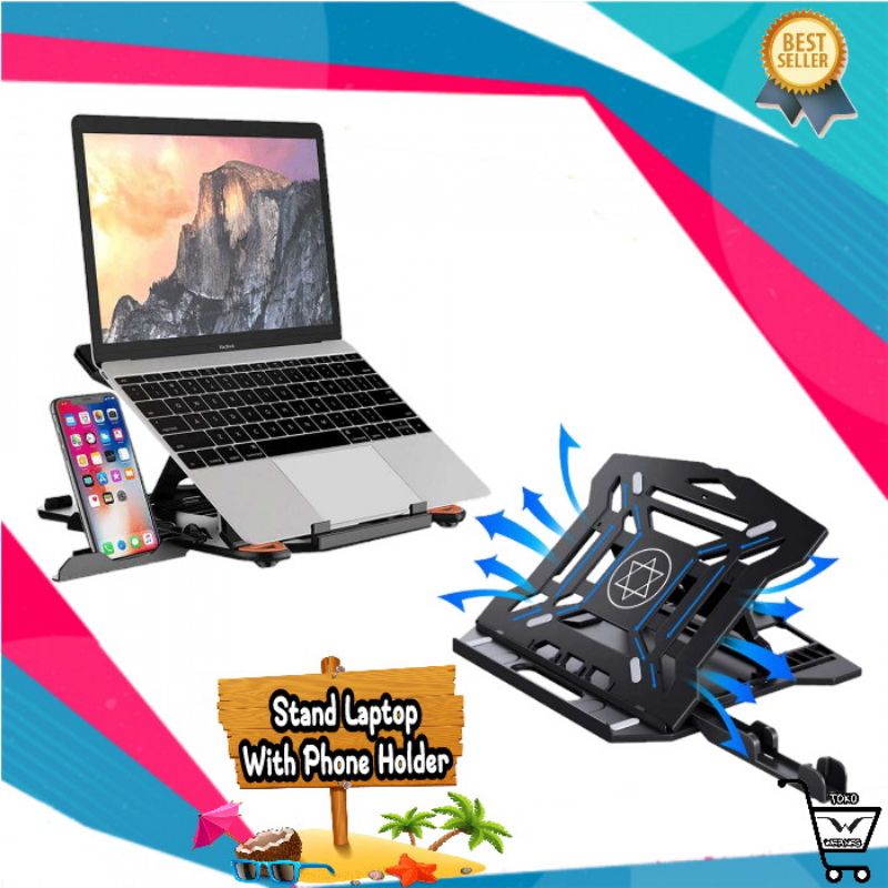 ICE COOREL Adjustable Stand Laptop Stand Angle with Smartphone Holder Murah