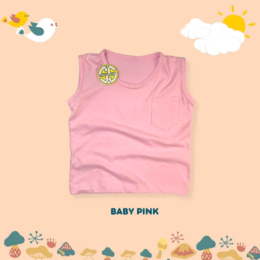 Second Star Baju Kaos Distro Anak Laki laki Perempuan Premium Singlet Anak- Sleveeless Pocket Tees (1-3 Tahun) - AMR170