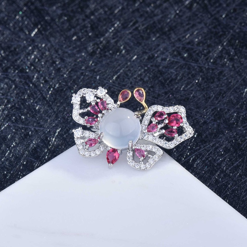Romantic Moonstone Pink Crystal Butterfly Rings For Women Fashion Vintage Sweet Ring Ladies Engagement Ring Female Girls Jewelry