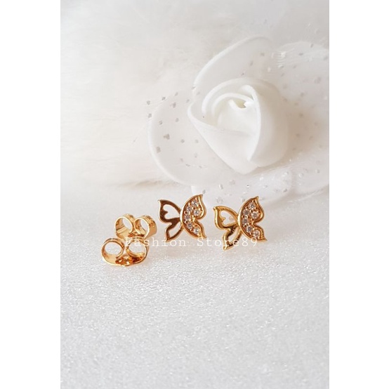 Ready Anting Tusuk Buterfly anting fashion bunga mawar perhiasan lapis emas 18k anting tusuk