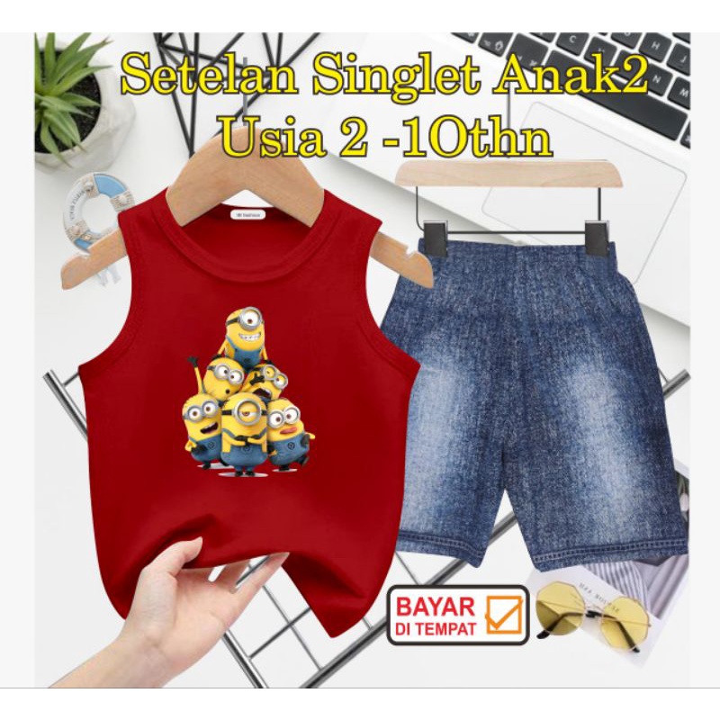 ((SETELAN SINGLET ANAK SEMI JEANS/M1N1ON DIGITAL SABLON