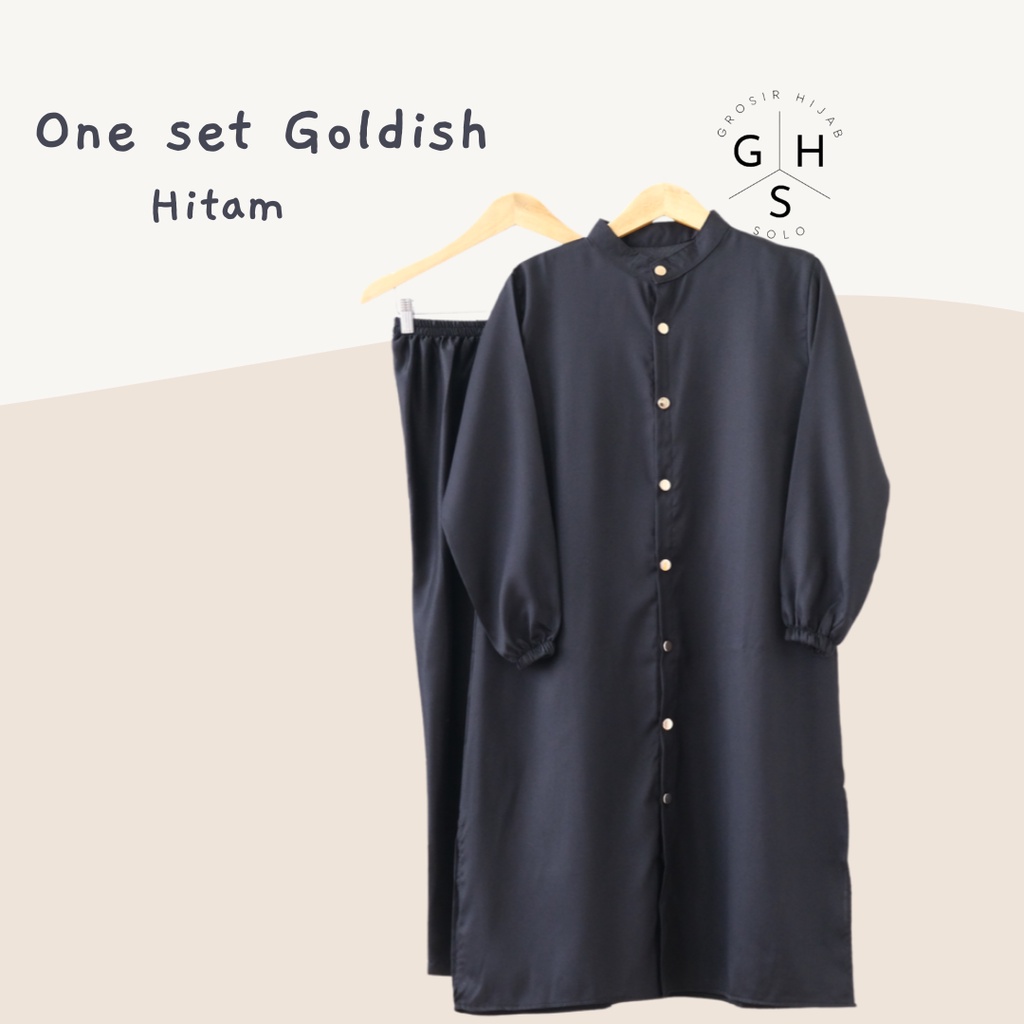 (DBY) ONE SET TUNIK GOLDISH DAILY BUSUI WANITA LONG TUNIK SET MOSCREPE-ST GOLDISH HITAM