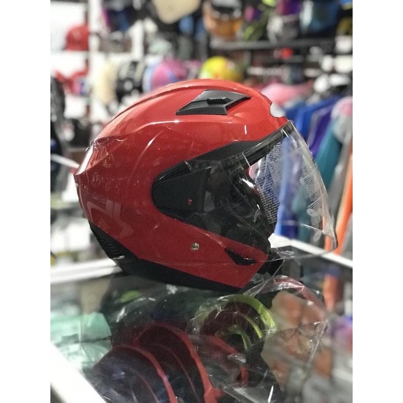 Helm Half Face double visor Zeus 611 Red Glossy