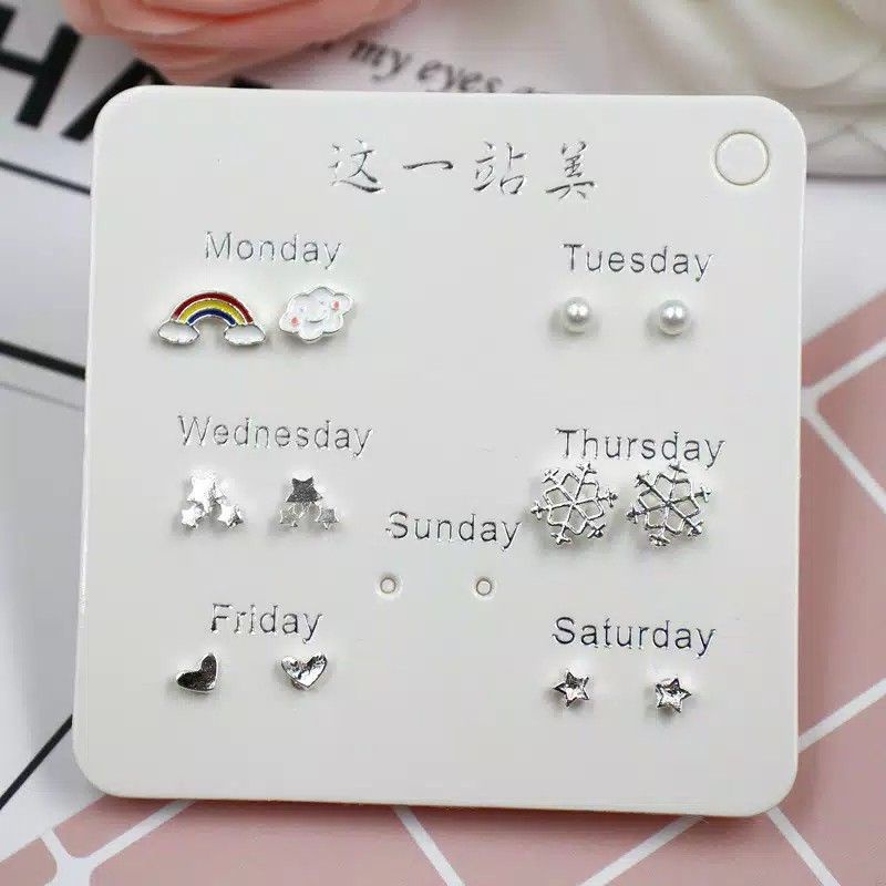 Anting Set 6 Pasang Tindik Gaya Korea Aksosoris Fashion Wanita