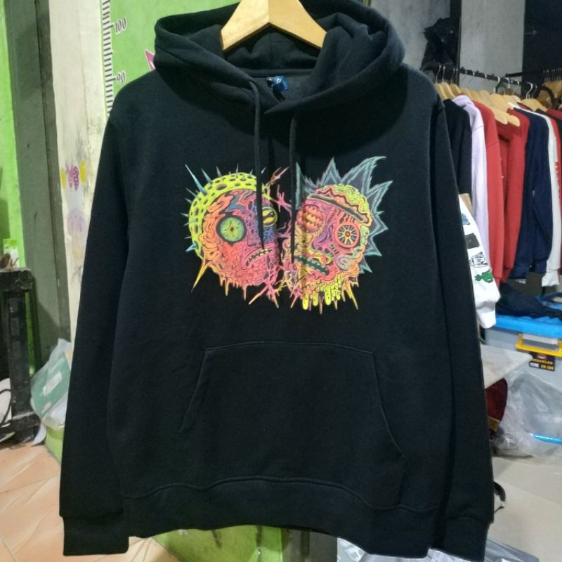 Hnm Hoodie Pria Wanita Cewek Cowok Hitam Rick And Morty Black Full Tag Free Paper Bag