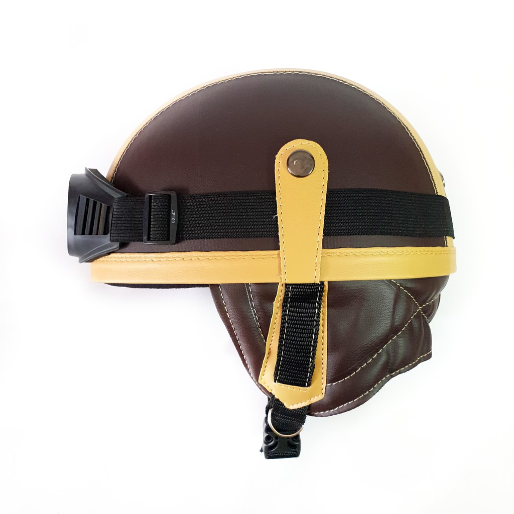 Helm Retro Kulit Casual Series Club Gratis Kaca Mata Choco Cream