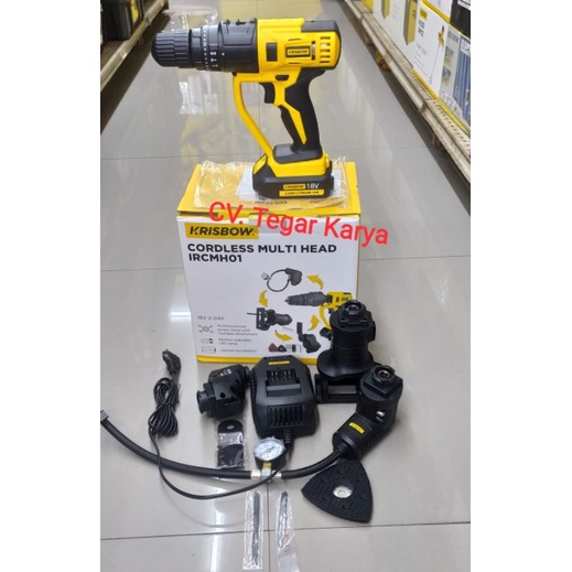 Krisbow Bor Cordless Hammer Drill Multifungsi Multi Evo 5 Head Kit 18V
