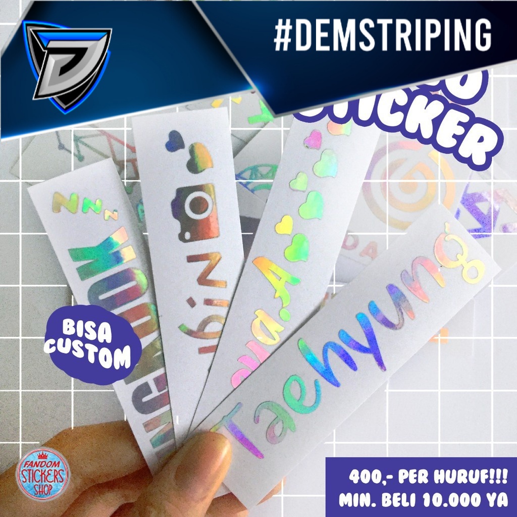 

SEHARI JADI(HARGA PER HURUF) STICKER HOLOGRAM CUSTOM HURUF (MIN PEMBELIAN 10rb) JEPANG / KATAKANA