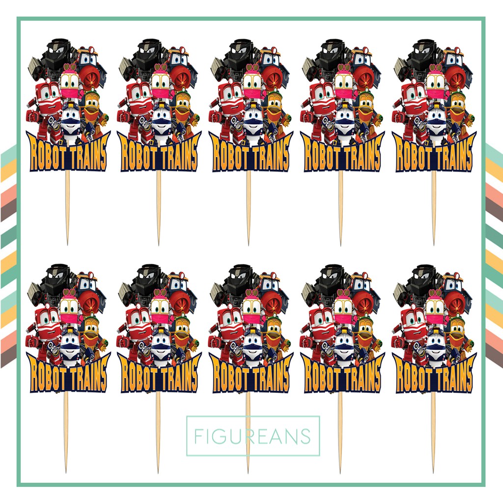 GROSIR PERLENGKAPAN PESTA ROBOT TRAINS CUP CAKE TOPPER SET ISI 10 HIASAN KUE