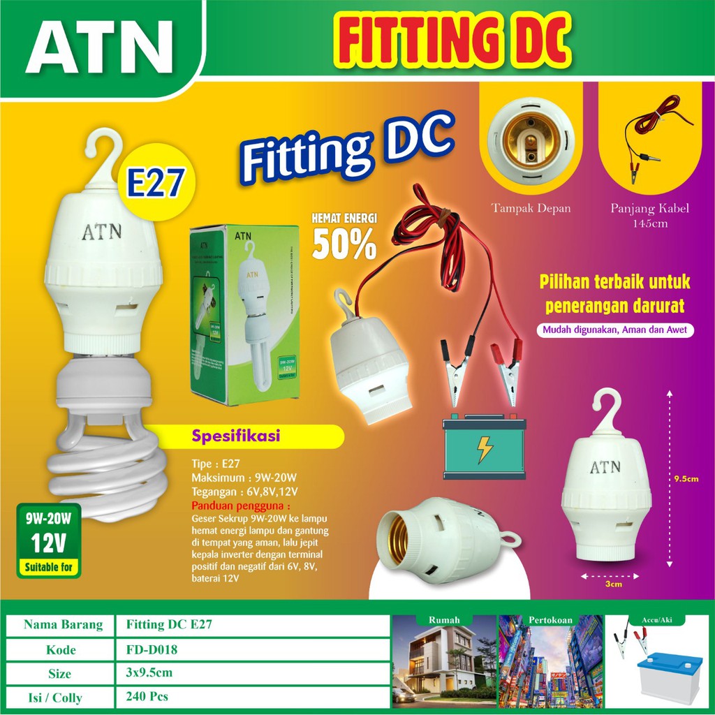 COD-FITTING LAMPU DC / FITTING INVERTER 12V ATN | DC ke AC LAMPU DC E27