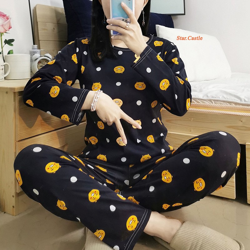 Setelan Lengan Panjang Piyama Baju Tidur Wanita Kartun Karakter Pajamas Dewasa set Piama Wanita-2