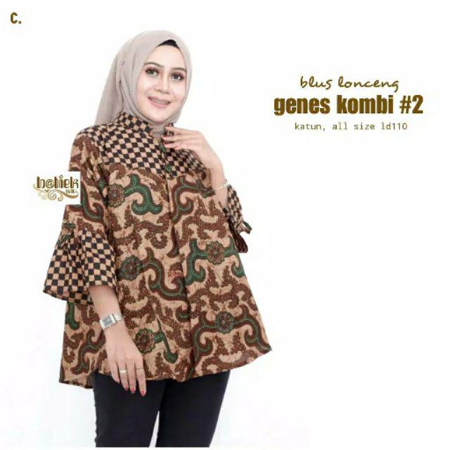 Blus Lonceng Genes Kombi #2 Busana Atasan Batik Wanita Cantik Modern Casual Formal Katun Premium-c.