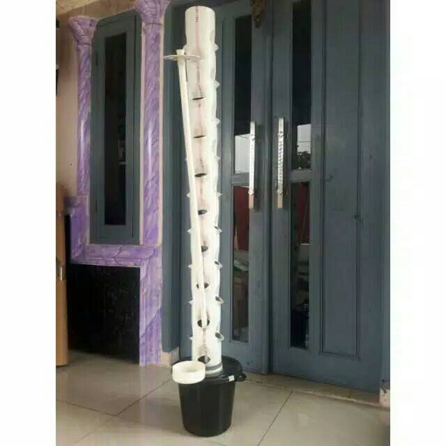 Hidroponik vertikal tower 1.5m set pompa ember