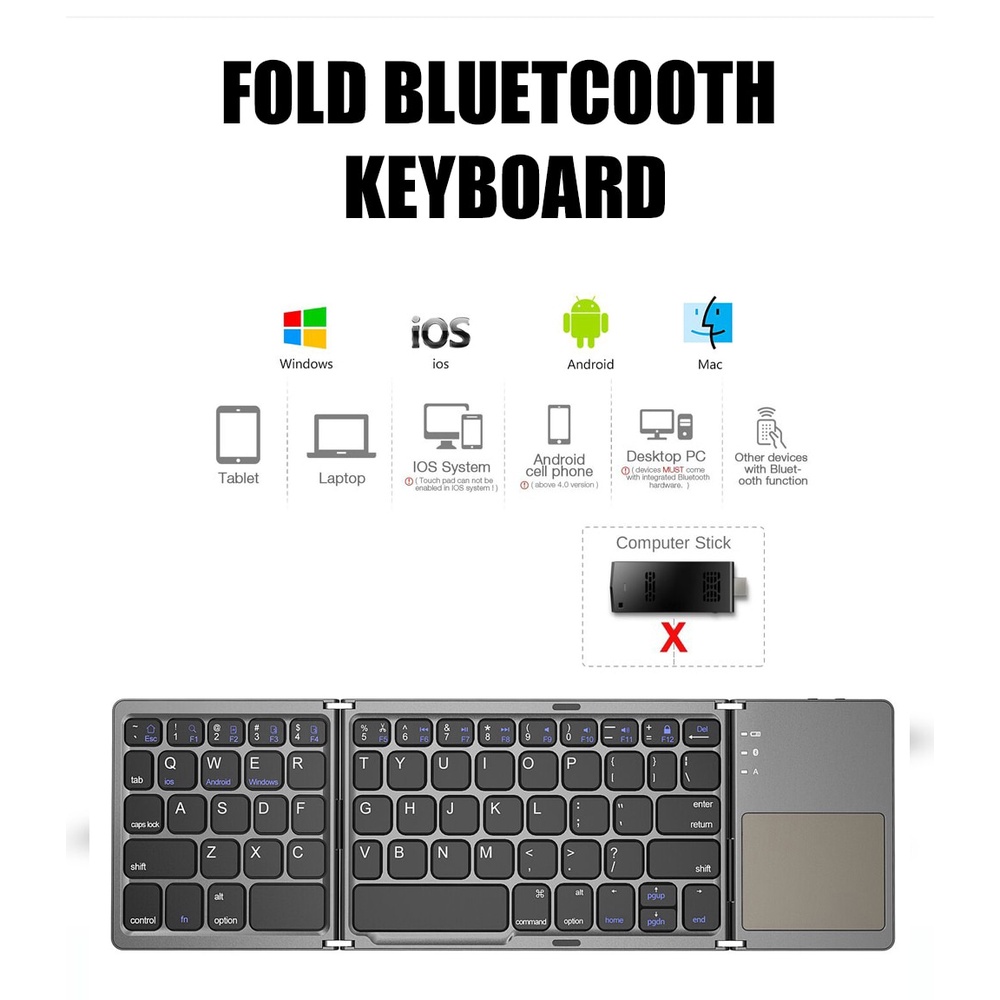 Keyboard Wireless Bluetooth Foldable Touchpad Portable Mini Folding Lipat 3 Universal