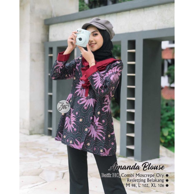 tey-17 Batik wanita ASJ SA HRB026 Kenongo Kemeja Tosca Pendek-Amanda hitam