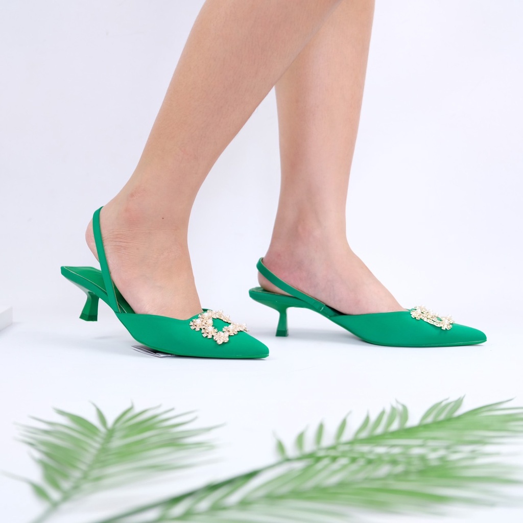 [7.7 Boombastis Sale⚡] - SEPATU WANITA SATIN ZS421 SHIMERY KITTEN HEELS PREMIUM IMPORT