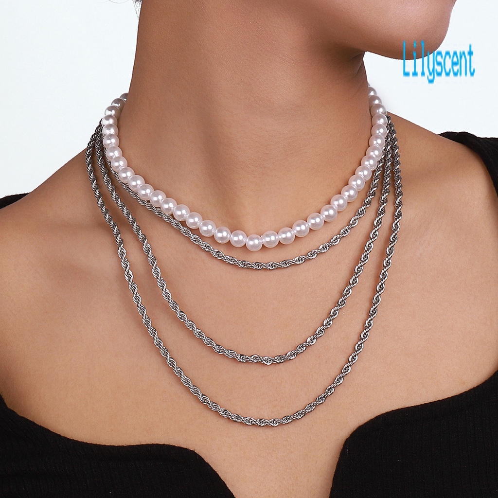 2pcs Kalung Multilayer Aksen Mutiara Imitasi Untuk Wanita