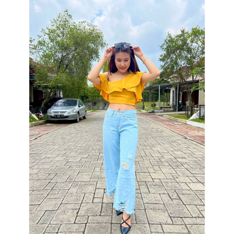 Celana Jeans Kulot sobek // Ripped Jeans Kulot Sobek Rawis