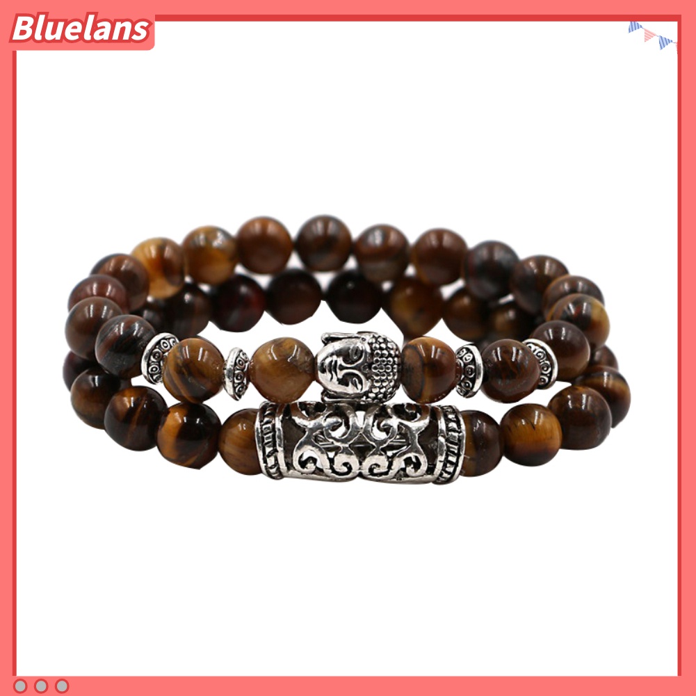 2pcs Gelang Manik-Manik Batu Alam Desain Kepala Buddha Untuk Unisex