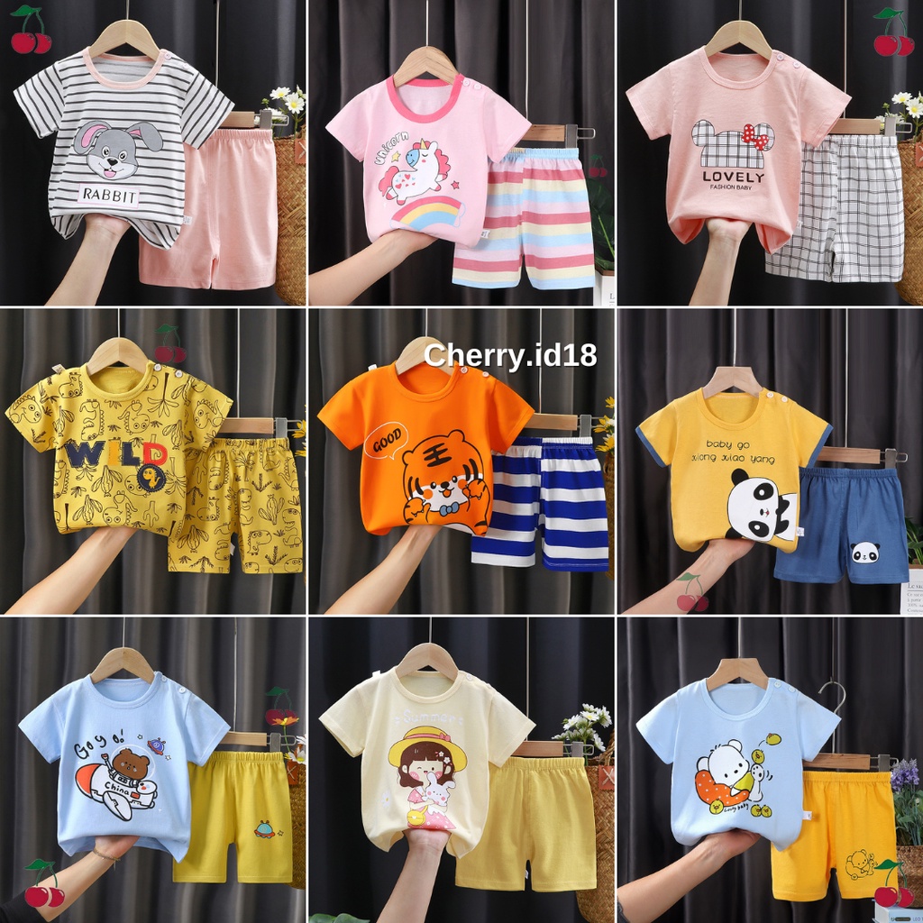 Cherry COD Setelan Baju Anak Laki Laki Import / Baju Anak Perempuan / Baju Bayi SLP76