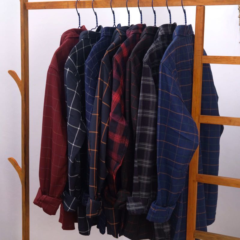 Kemeja Flanel Impor Pria Kualitas Premium Lengan Panjang Unisex Hem Flannel Baju Flanel Pria Wanita Motif Kotak Kotak