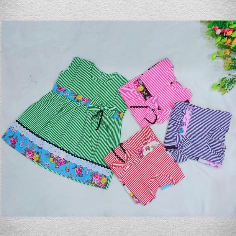 Dress anak 1 2 tahun lucu singlet strip bunga ( dress singlet strip Rila)