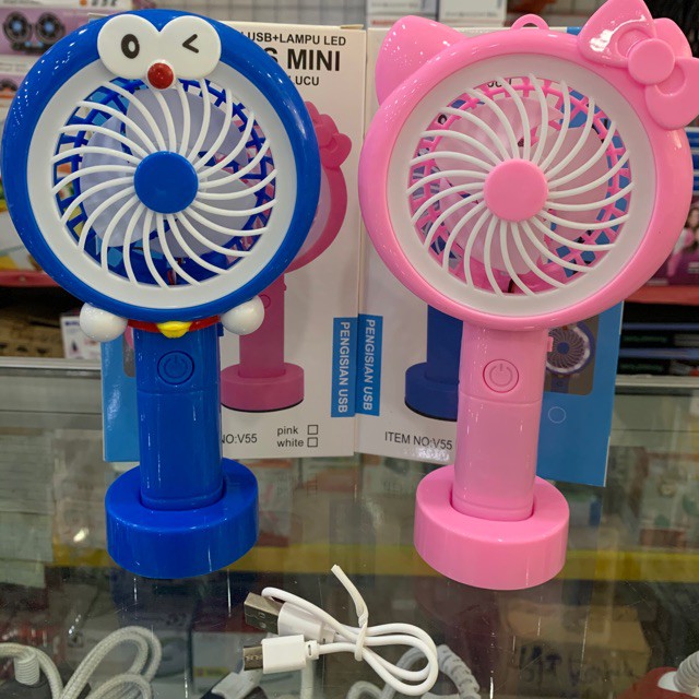 Kipas Angin Karakter Lampu LED Mini Fan Portable