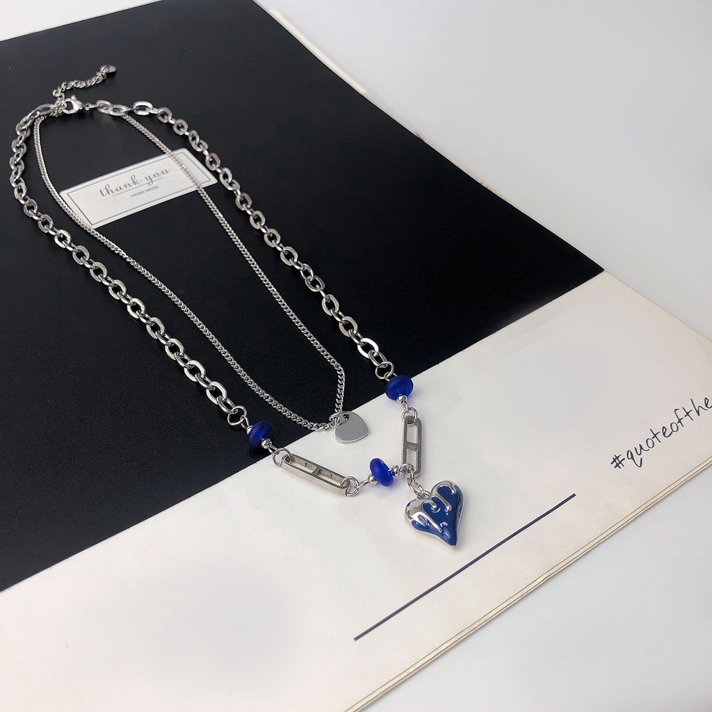 Kalung Cinta Kristal Biru Baru Fashion Kalung Wanita Berlapis Ganda