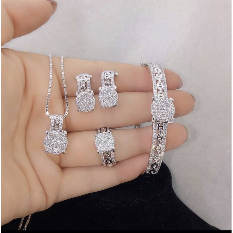 set perhiasan titanium lapis emas 18k Anti Karat Xuping mewah diamond