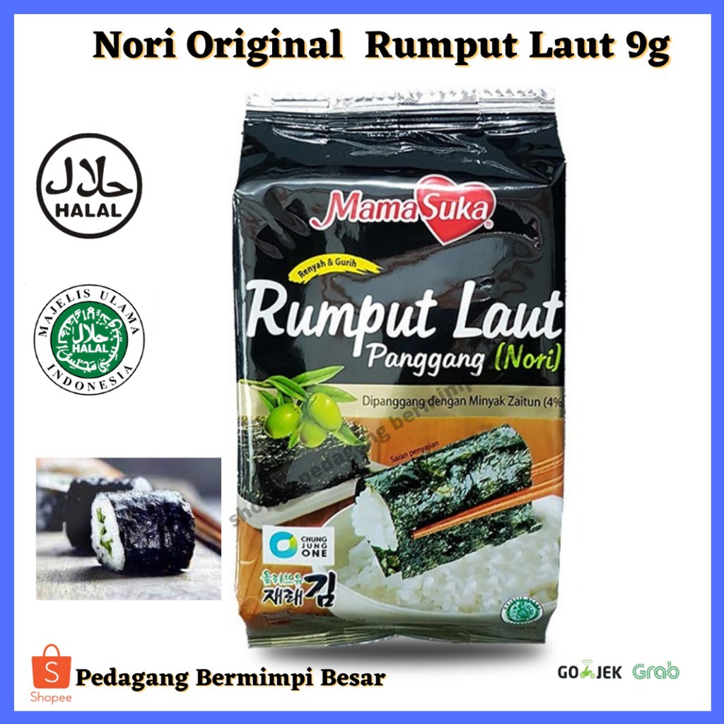 

Mamasuka Rumput Laut Panggang Nori Rasa Original 4,5g/ Nori Rumput Laut/ Nori Original