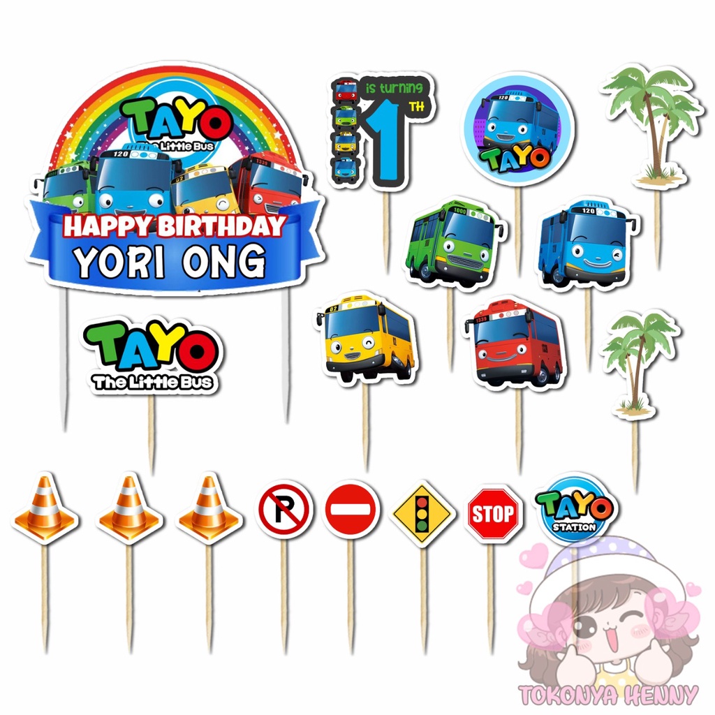 Topper Cake Hiasan Kue Ulang Tahun motif CUSTOM TAYO FREE NAMA + UMUR