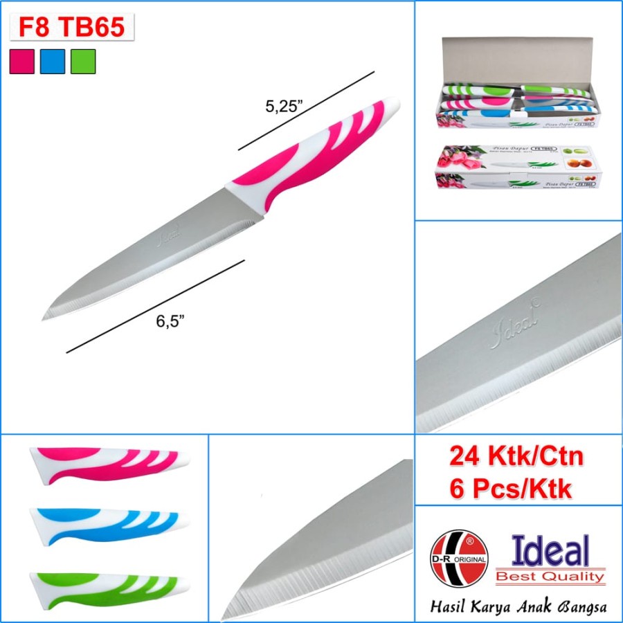 IDEAL F8TB65 Pisau Buah / Pisau Dapur Gagang 2 Warna