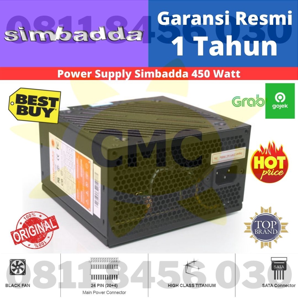 Power Supply Simbadda 450W 450 WATT 80 PLUS BOX