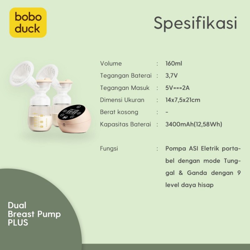 Boboduck Breast Pump Electric DOUBLE PRO Pompa ASI Dual Elektrik 9 Lvl