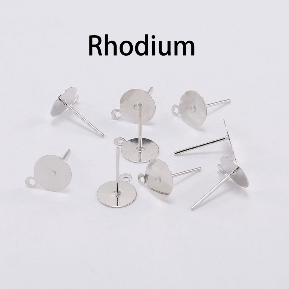 200pcs / Lot Anting Stud Kosong Ukuran 6 / 8 / 10 / 12mm Warna Gold Silver Untuk Membuat Perhiasan