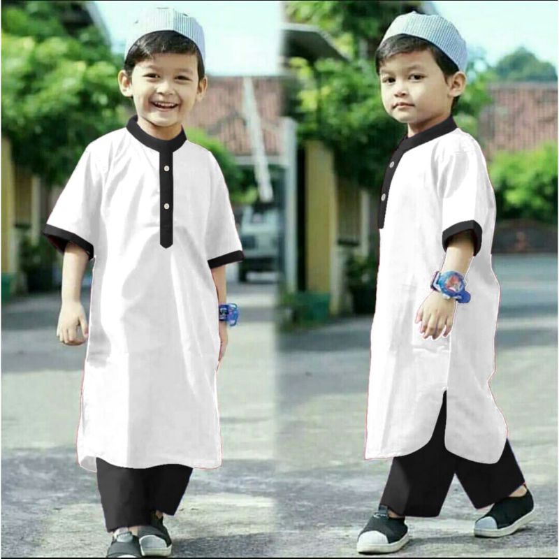 Baju koko anak laki laki Baju Muslim anak laki laki warna putih  untuk umur 1 - 13 tahun