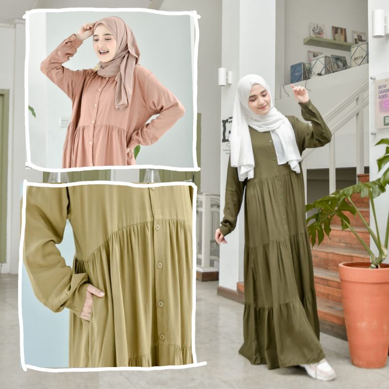 Jual Gamis polos rayon twill | Busui friendly | 3 Susun | Laddy by