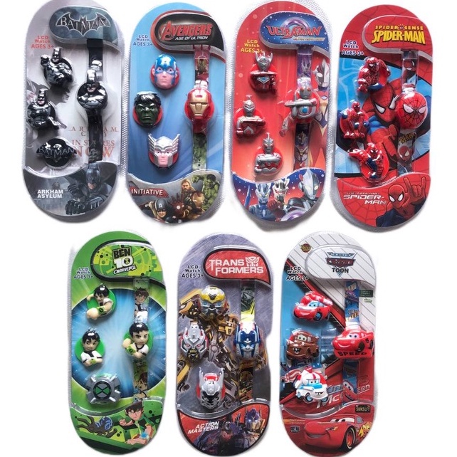 Jam tangan karakter anak laki laki model karakter spiderman ganti casing kepala 4 in 1 | jam tangan anak cowok 4 in 1