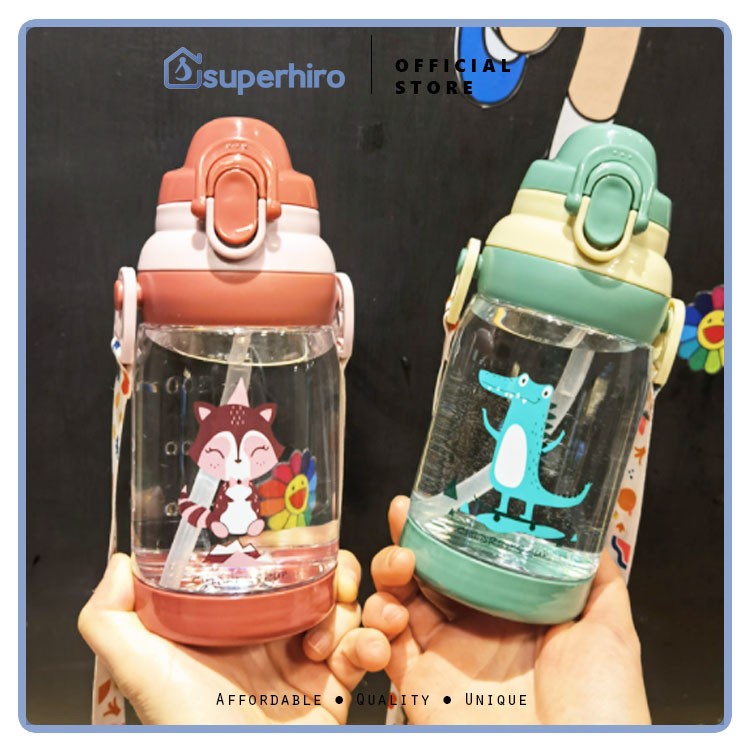 Botol Air Minum Tali Anak Lucu Motif Karakter Imut Sedotan BPA FREE