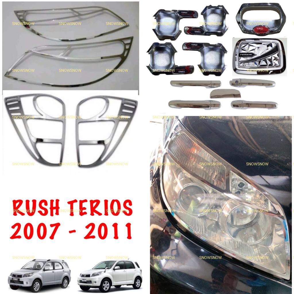 Paket Garnish Depan Belakang Outer Handle Tank Cover Rush Terios Lama Old 2007 2008 2011 TRD Exclusive Chrome Hitam