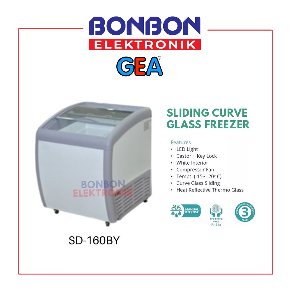 GEA Sliding Curve Glass Freezer SD-160BY / SD 160 BY / SD160BY 160L