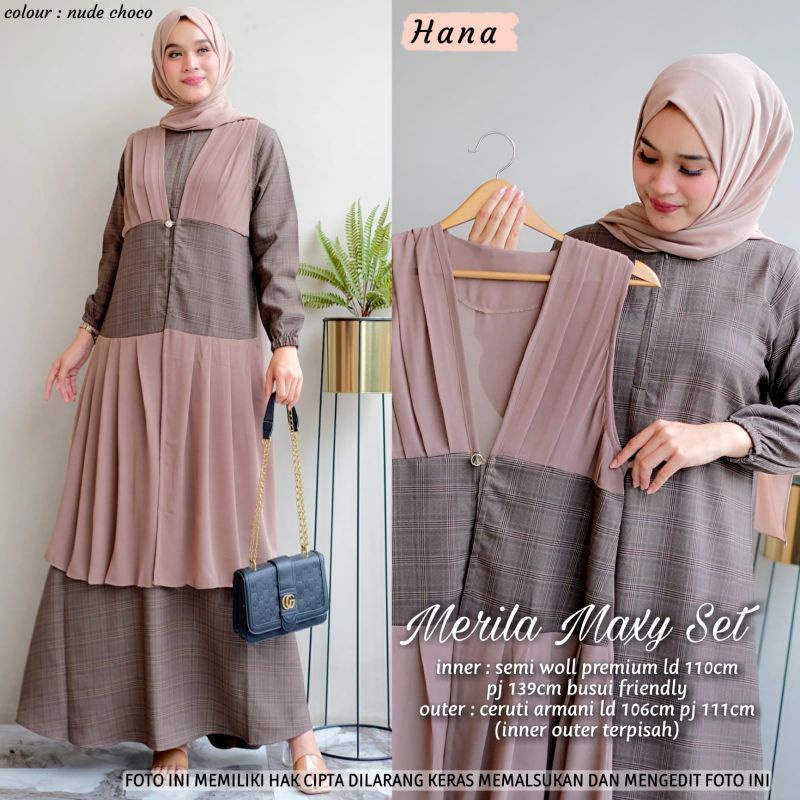 merila maxy set setelan dress gamis abaya kaftan inner dan outer