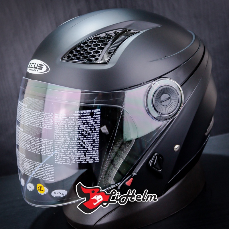 Jual HELM ZEUS ZS 610 SOLID BLACK MATT (DOFF) HALF FACE HELMET DOUBLE